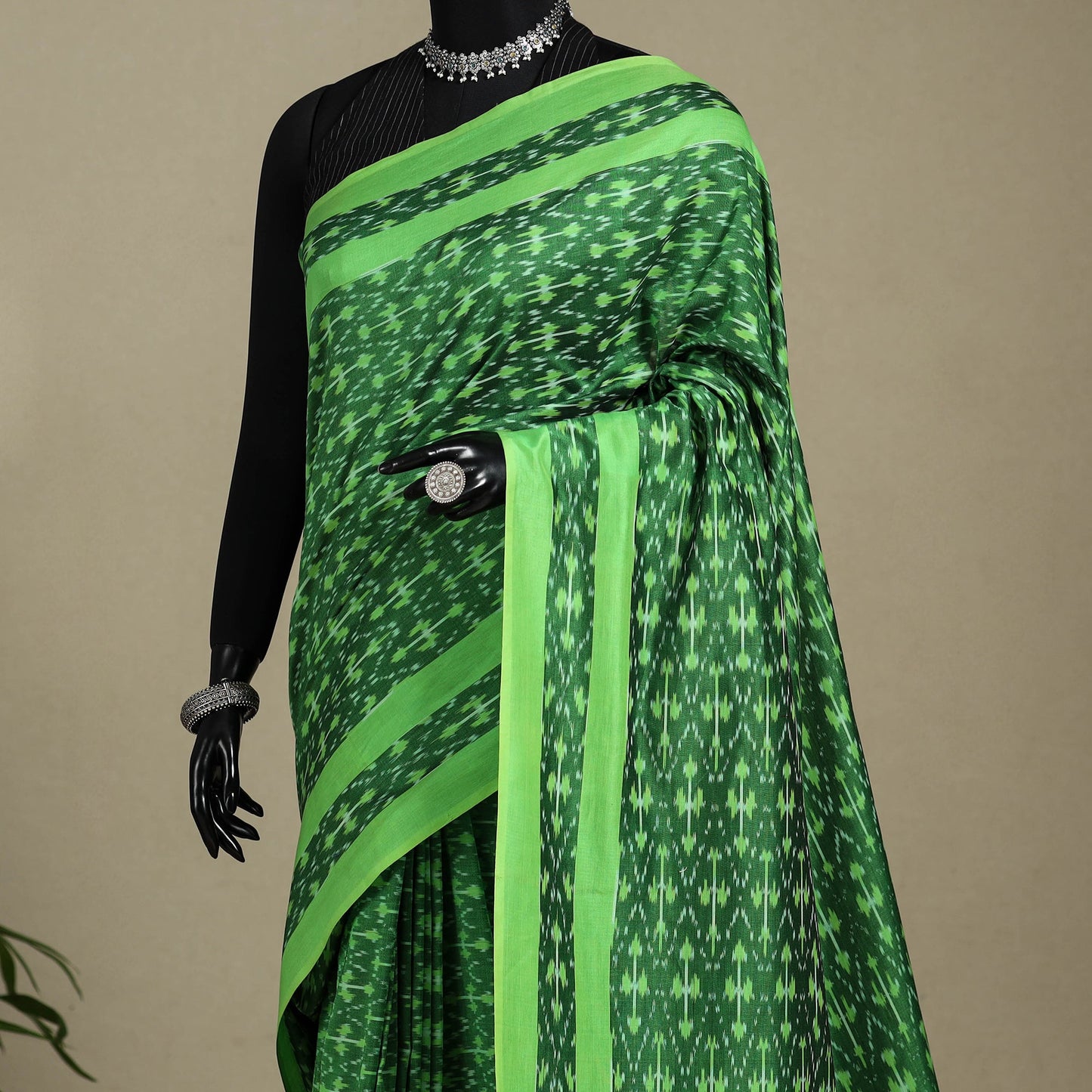 Green - mercerised cotton handloom pochampally ikat saree