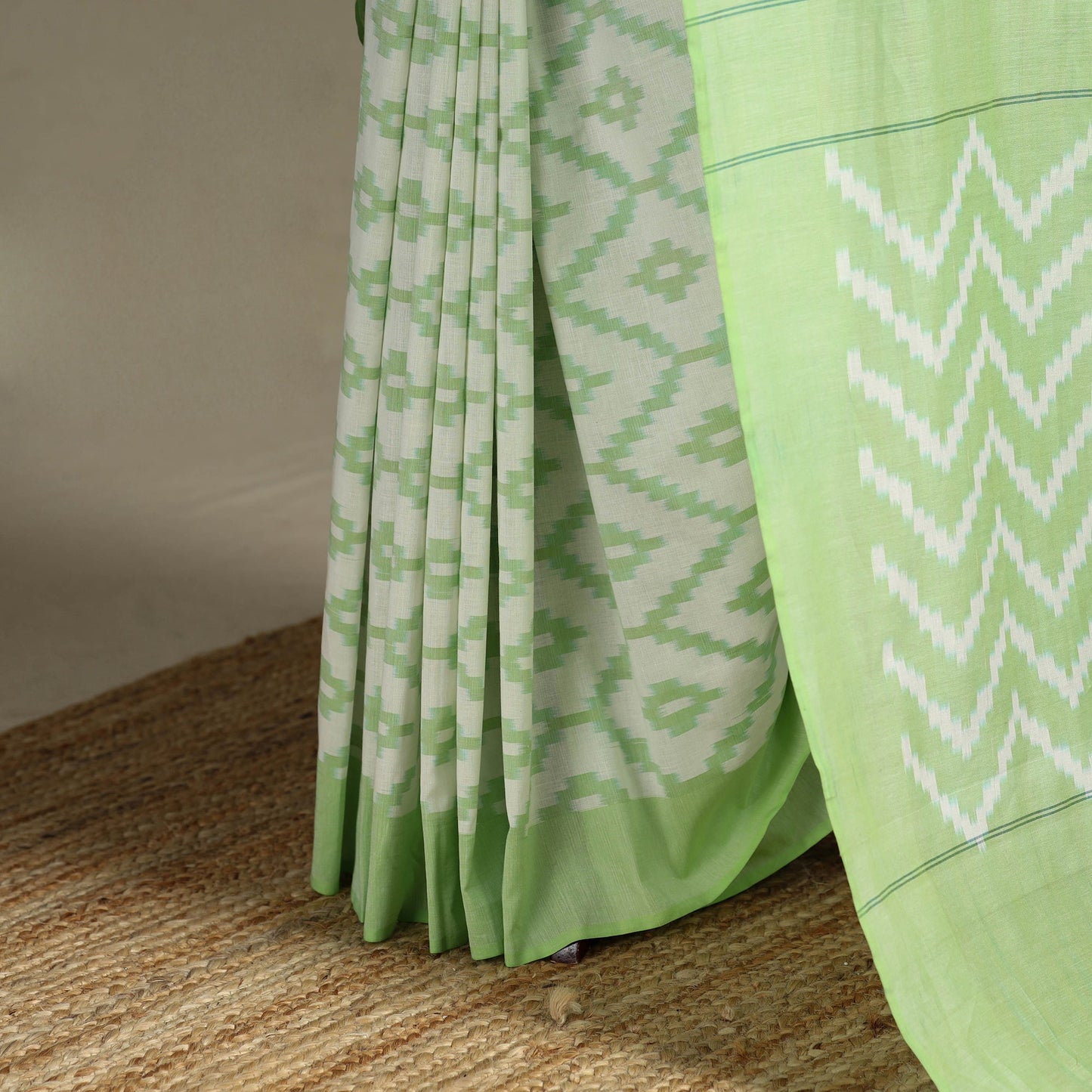 Green - mercerised cotton handloom pochampally ikat saree