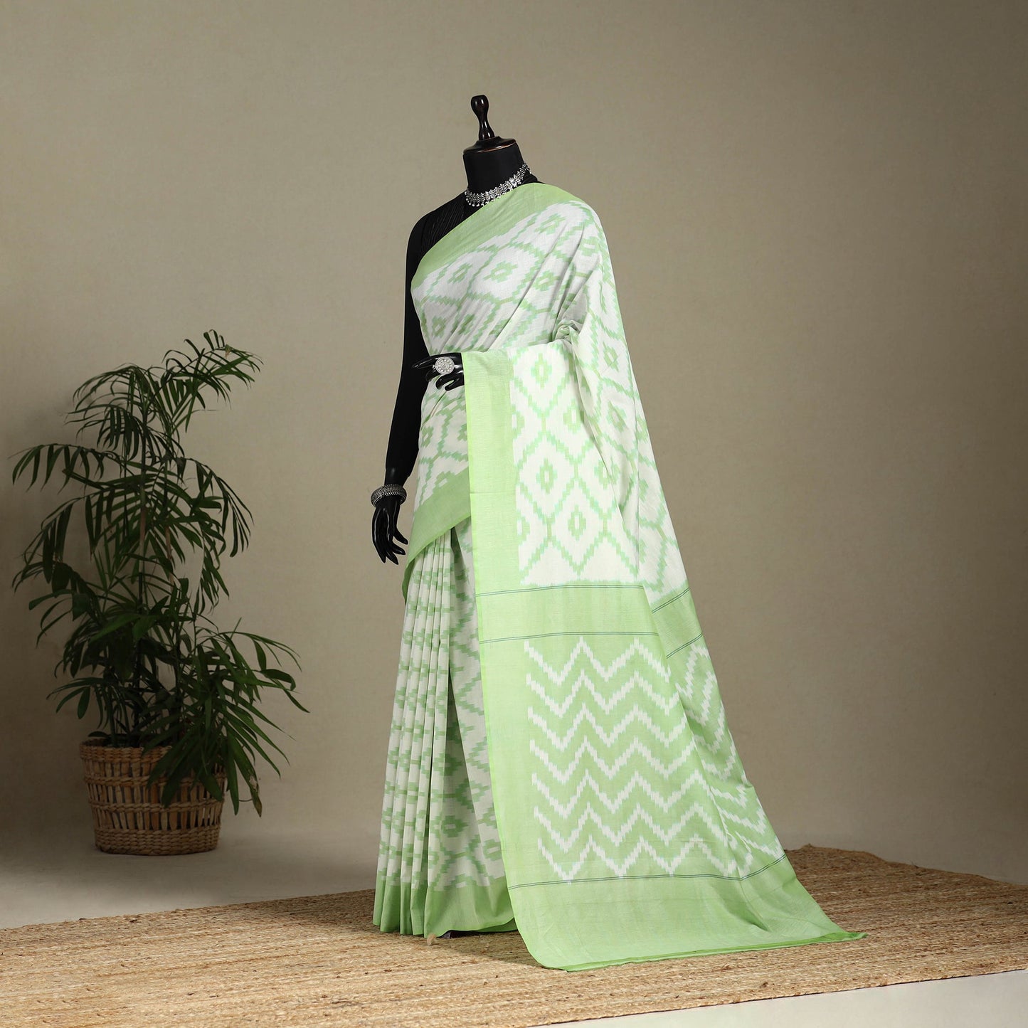 Green - mercerised cotton handloom pochampally ikat saree