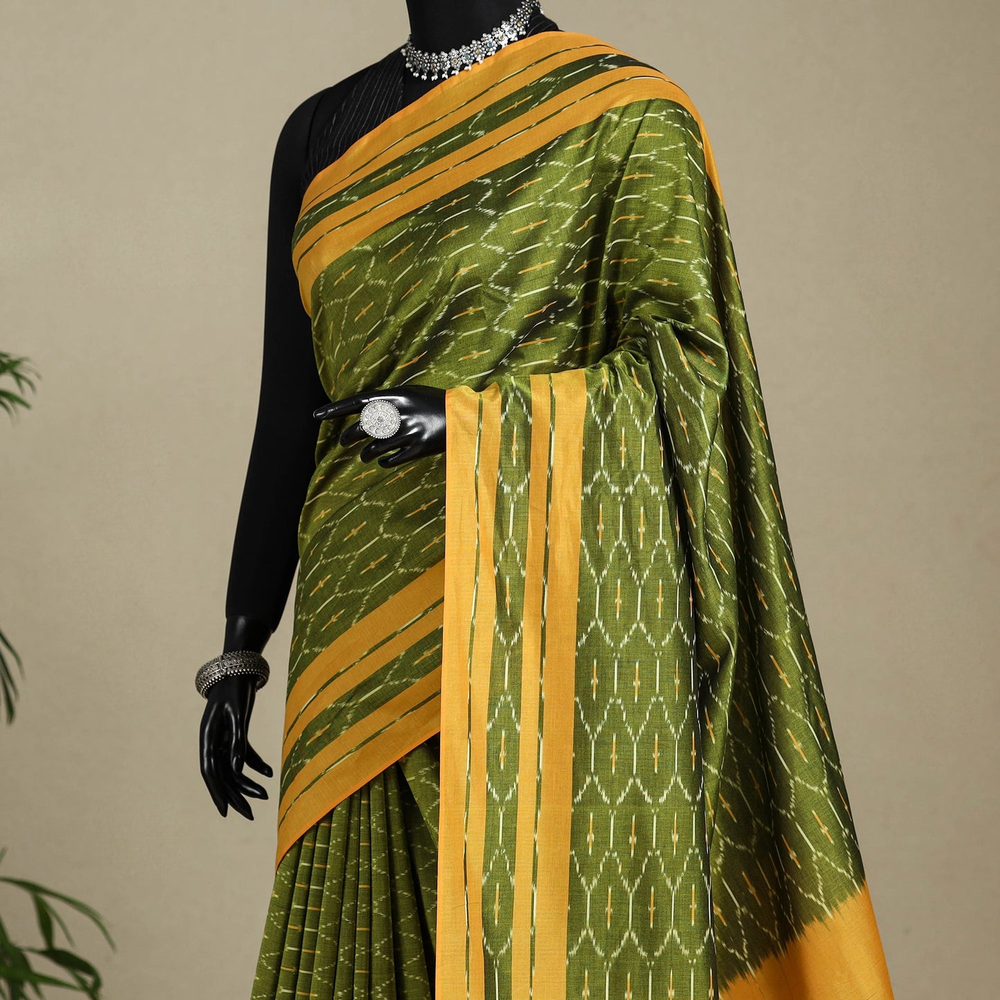 Green - mercerised cotton handloom pochampally ikat saree