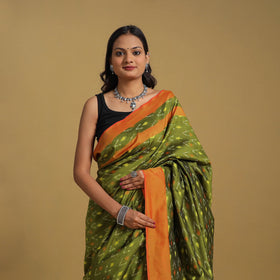 Green Mercerised Cotton Handloom Pochampally Ikat Saree