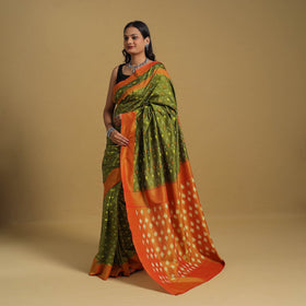 Green Mercerised Cotton Handloom Pochampally Ikat Saree