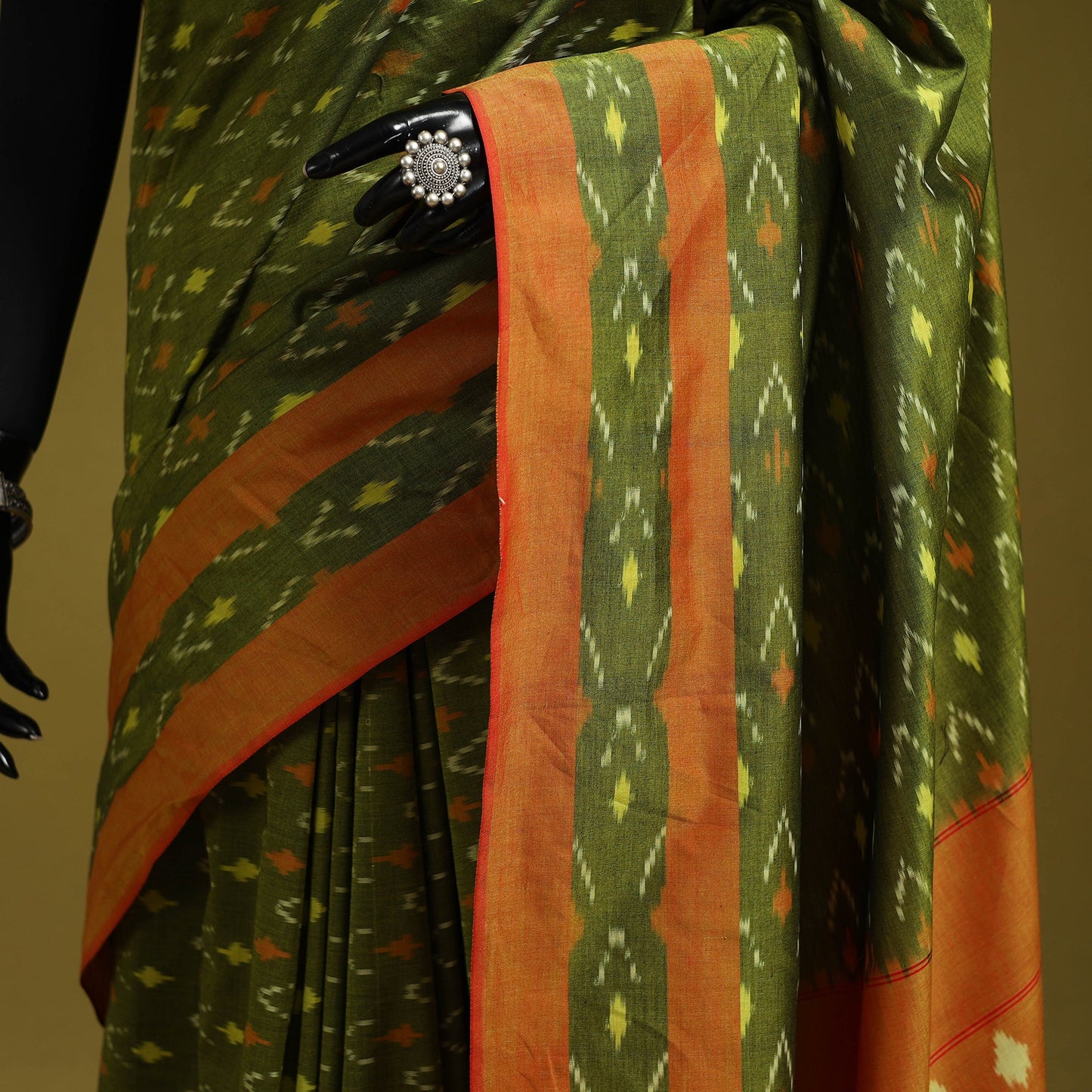 Green - mercerised cotton handloom pochampally ikat saree