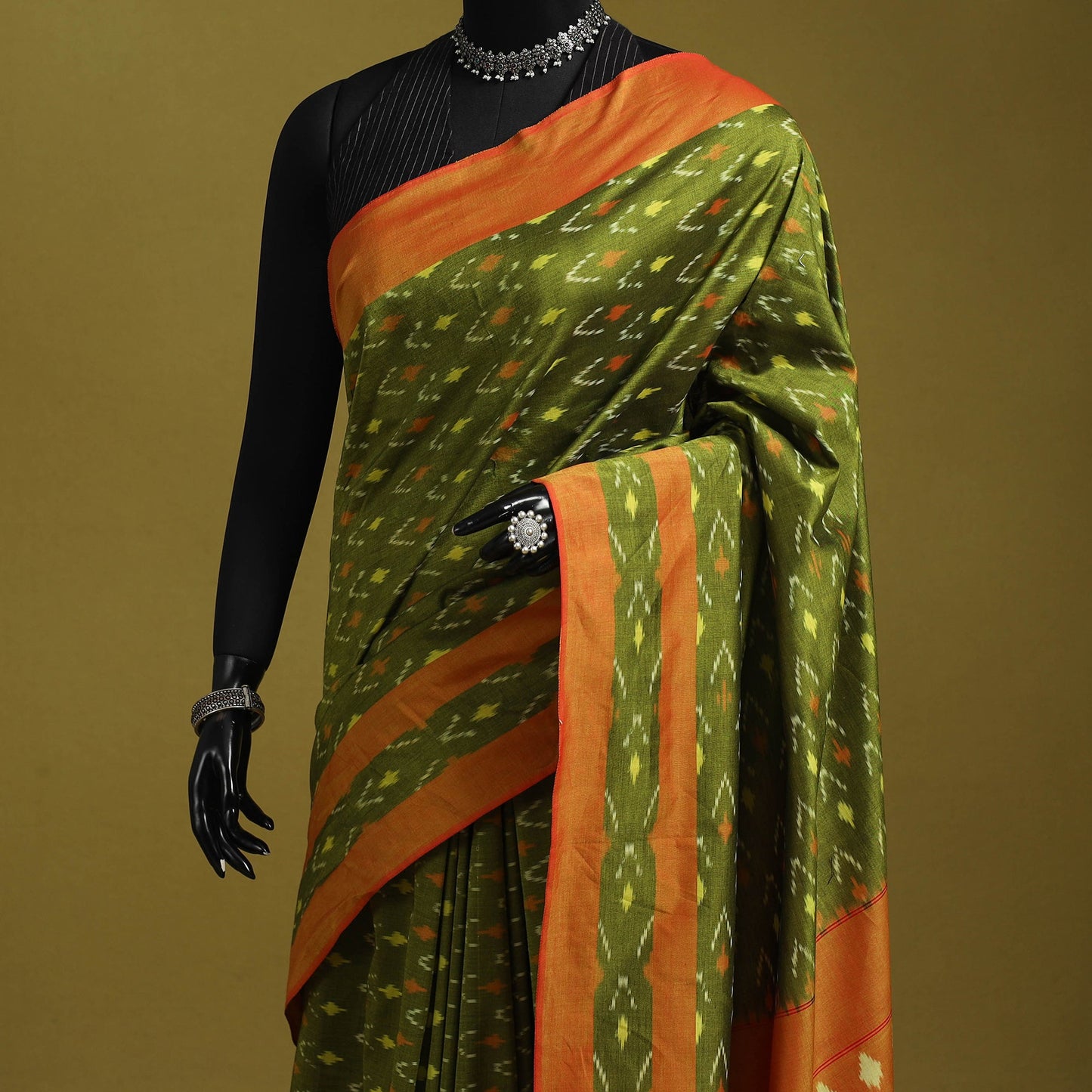 Green - mercerised cotton handloom pochampally ikat saree