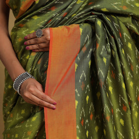 Green Mercerised Cotton Handloom Pochampally Ikat Saree