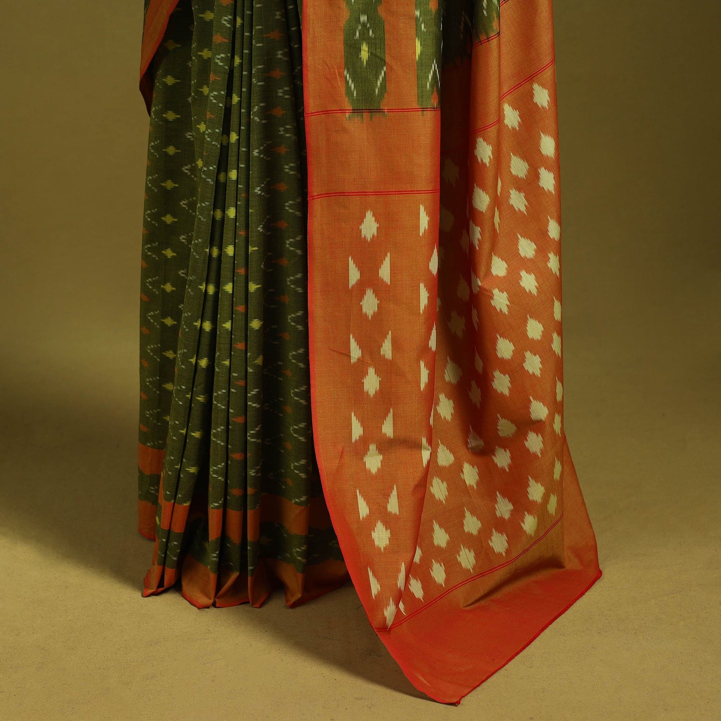 Green - mercerised cotton handloom pochampally ikat saree