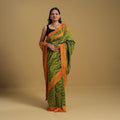 Green Mercerised Cotton Handloom Pochampally Ikat Saree