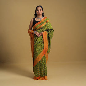 Green Mercerised Cotton Handloom Pochampally Ikat Saree