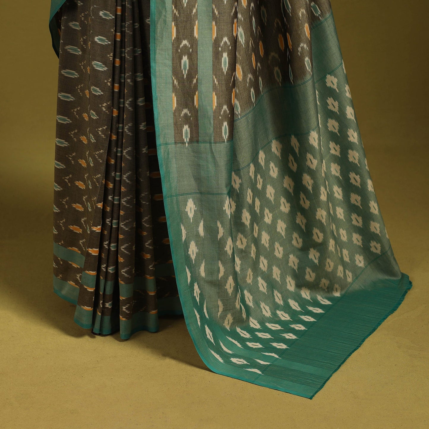 Brown - mercerised cotton handloom pochampally ikat saree