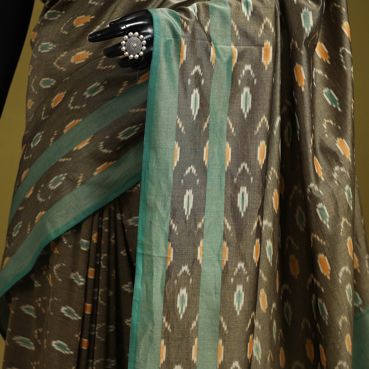 Brown - mercerised cotton handloom pochampally ikat saree