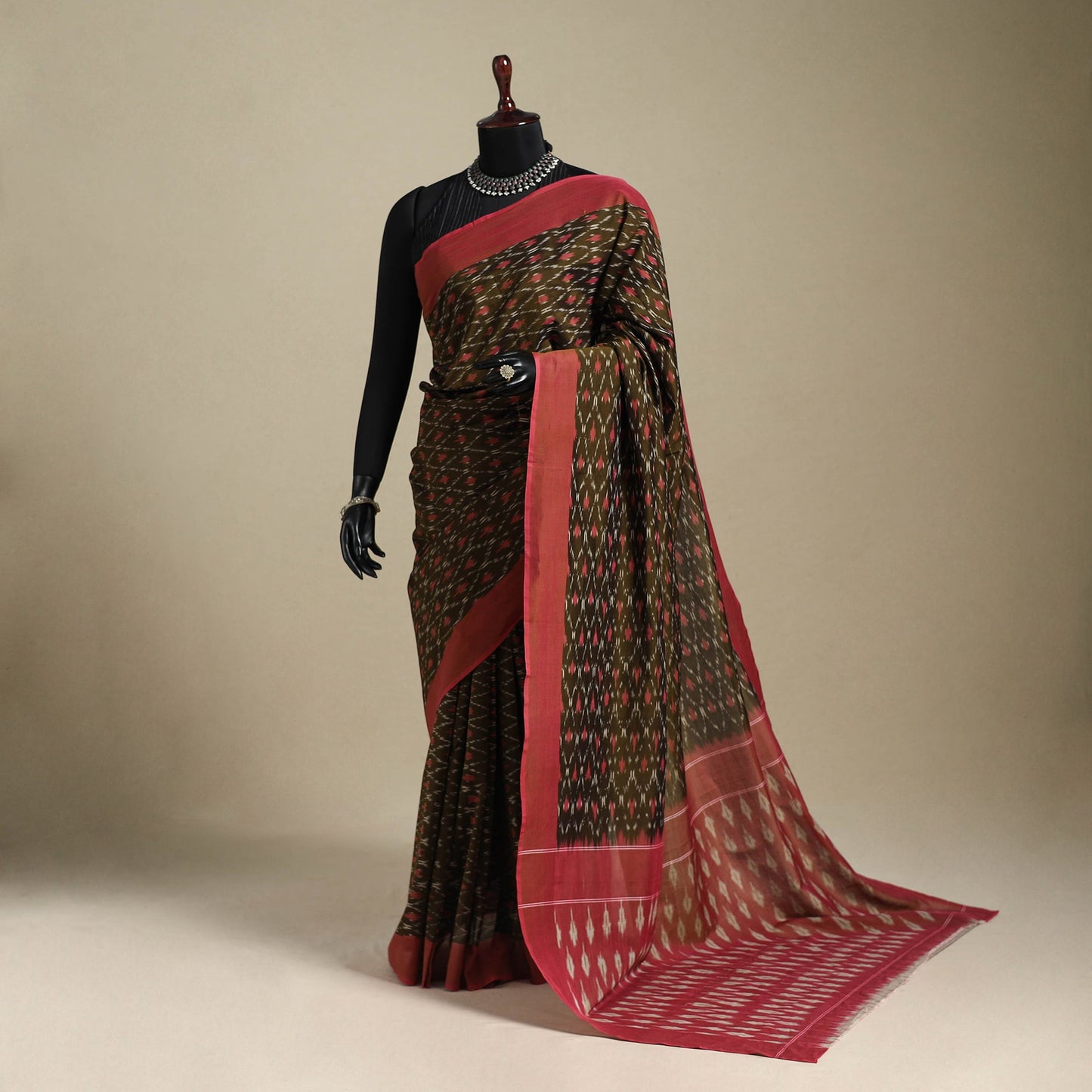 Green - mercerised cotton handloom pochampally ikat saree