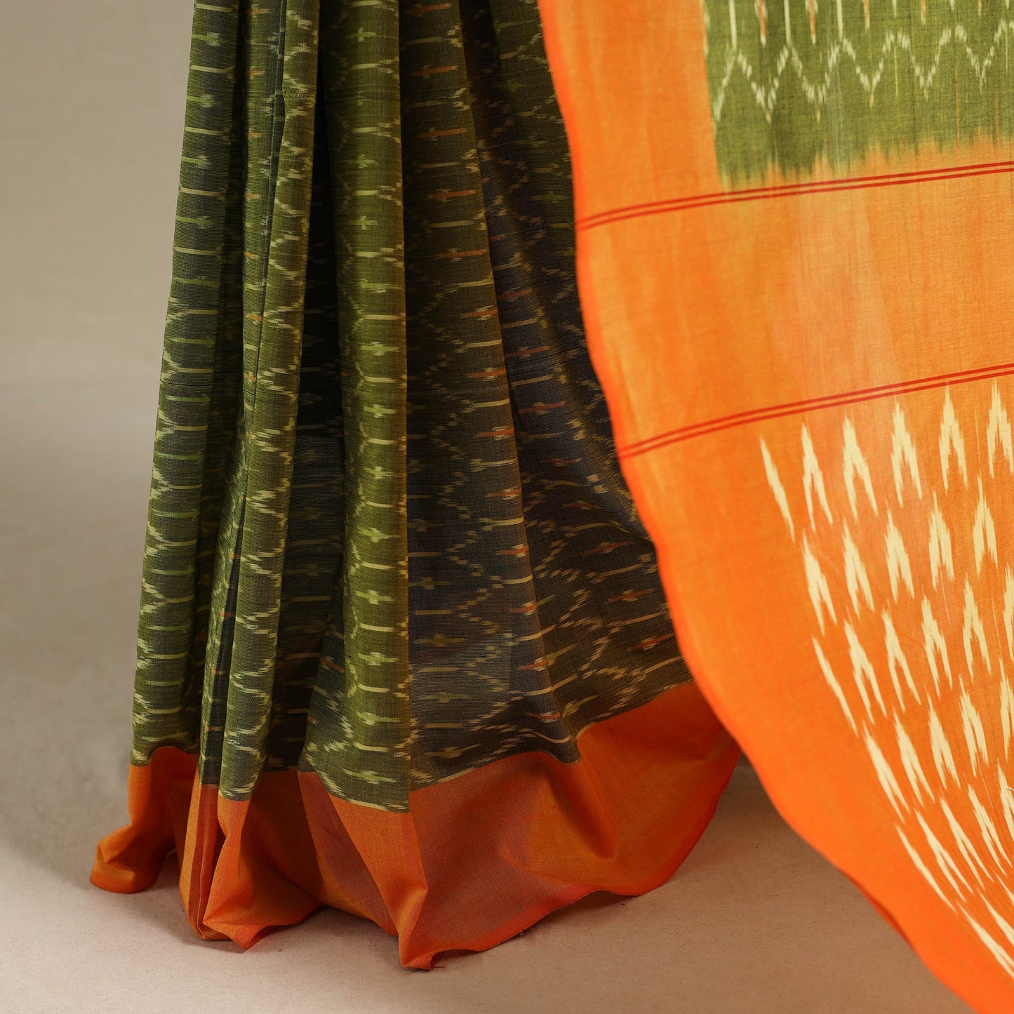 Green - mercerised cotton handloom pochampally ikat saree