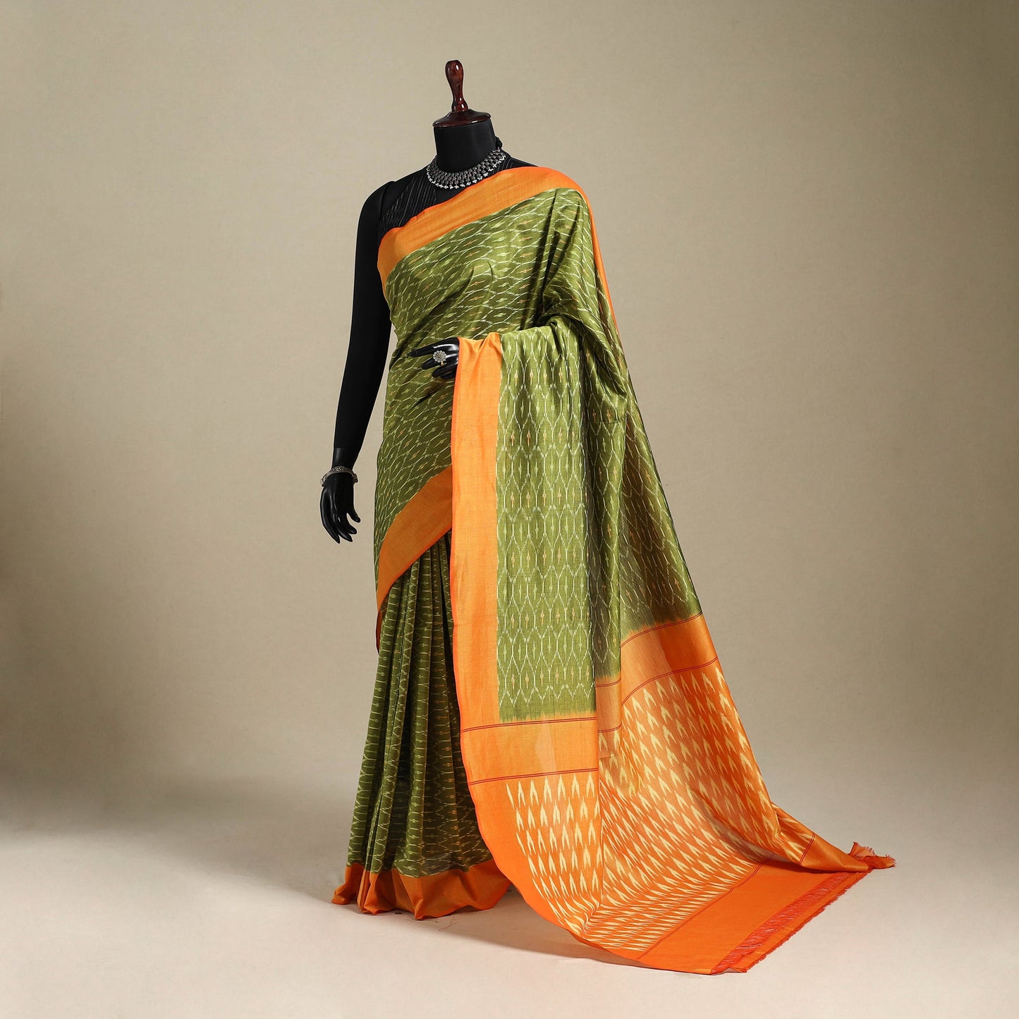 Green - mercerised cotton handloom pochampally ikat saree