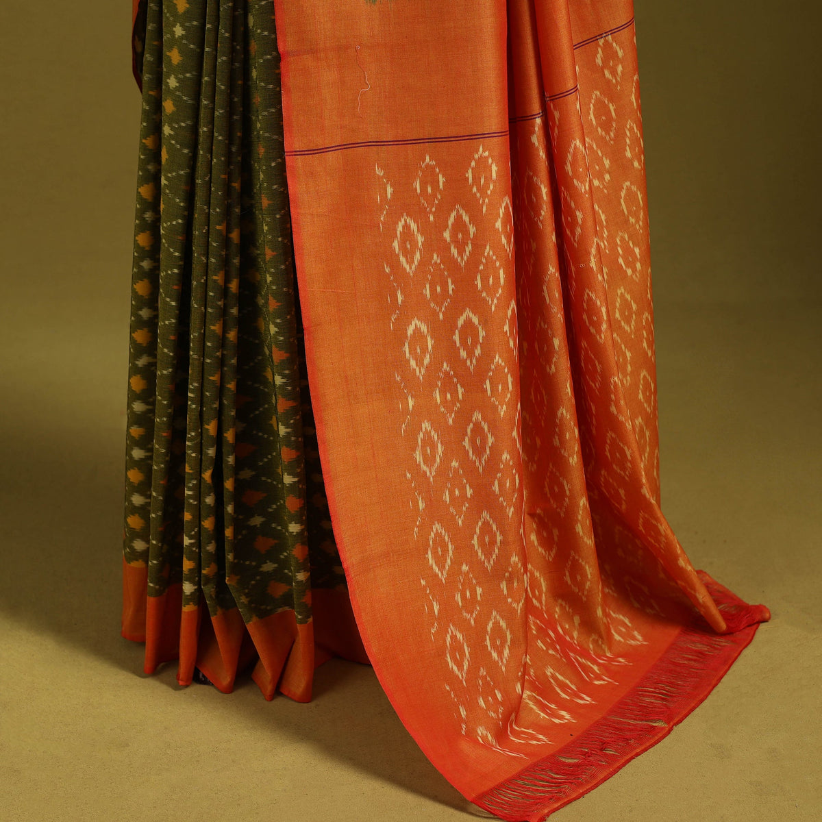 Green - mercerised cotton handloom pochampally ikat saree