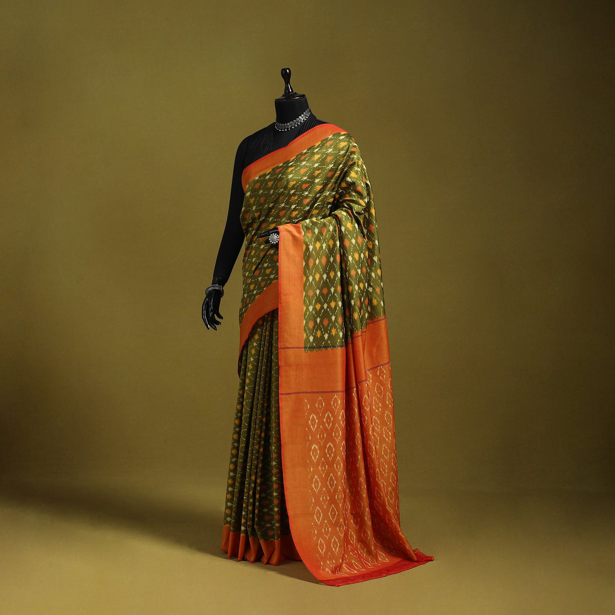 Green - mercerised cotton handloom pochampally ikat saree