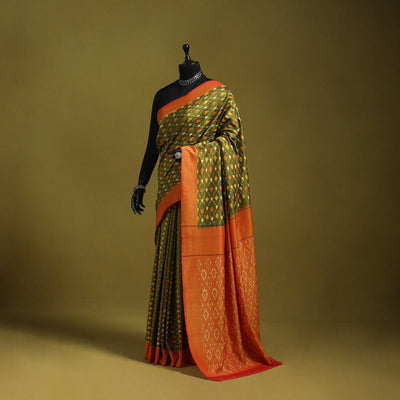 Green - mercerised cotton handloom pochampally ikat saree
