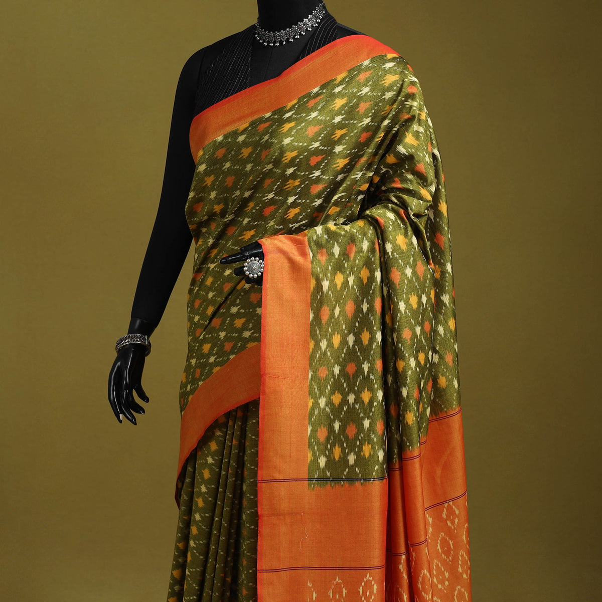 Green - mercerised cotton handloom pochampally ikat saree