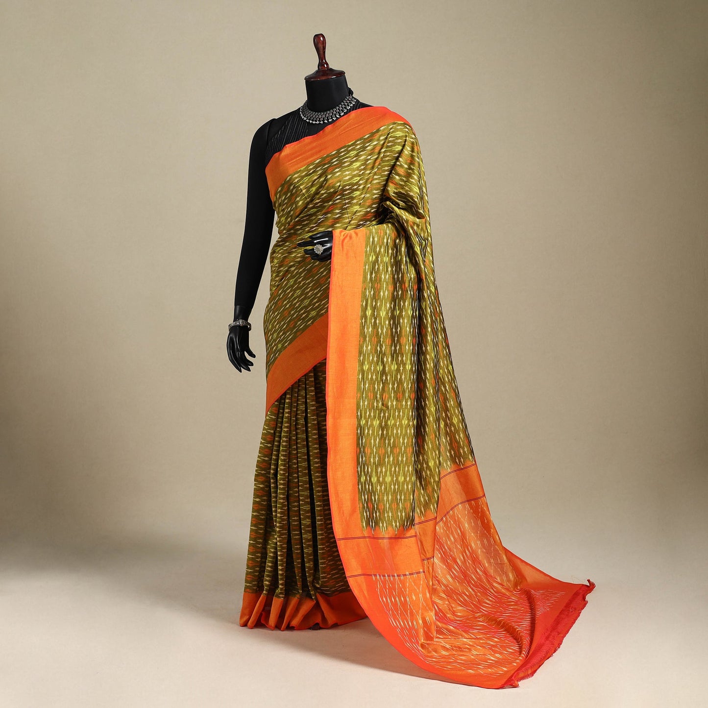 Green - mercerised cotton handloom pochampally ikat saree