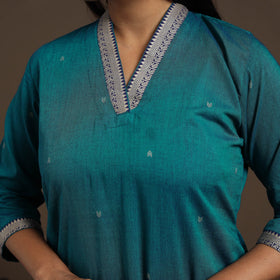 Green Mercerised Cotton Jacquard Kurta Set (Set of 3)