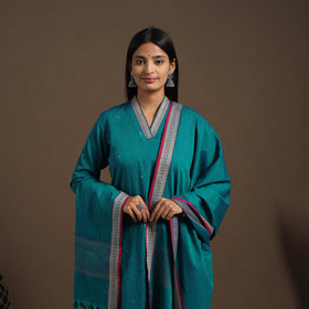 Green Mercerised Cotton Jacquard Kurta Set (Set of 3)