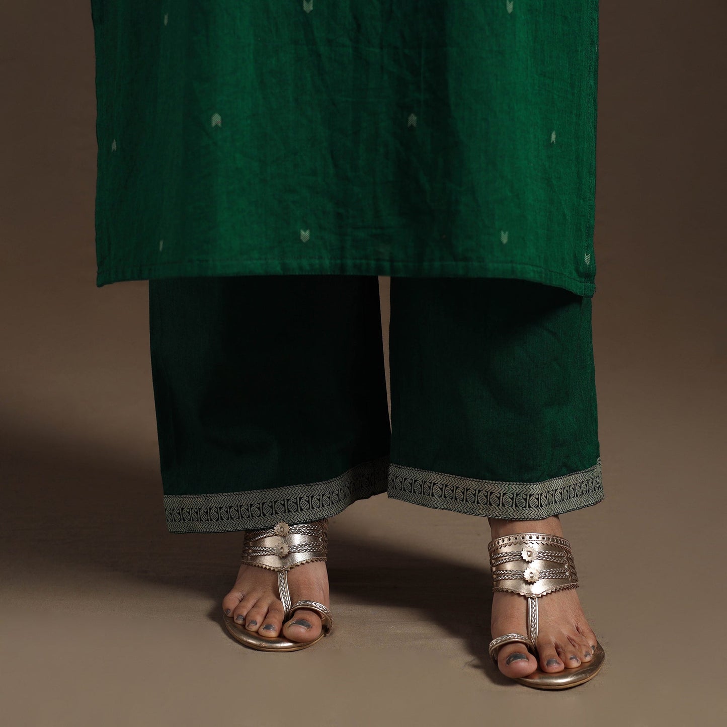 Green Mercerised Cotton Jacquard Kurta Set (Set of 3)