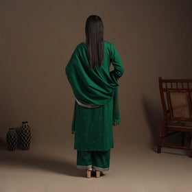 Green Mercerised Cotton Jacquard Kurta Set (Set of 3)