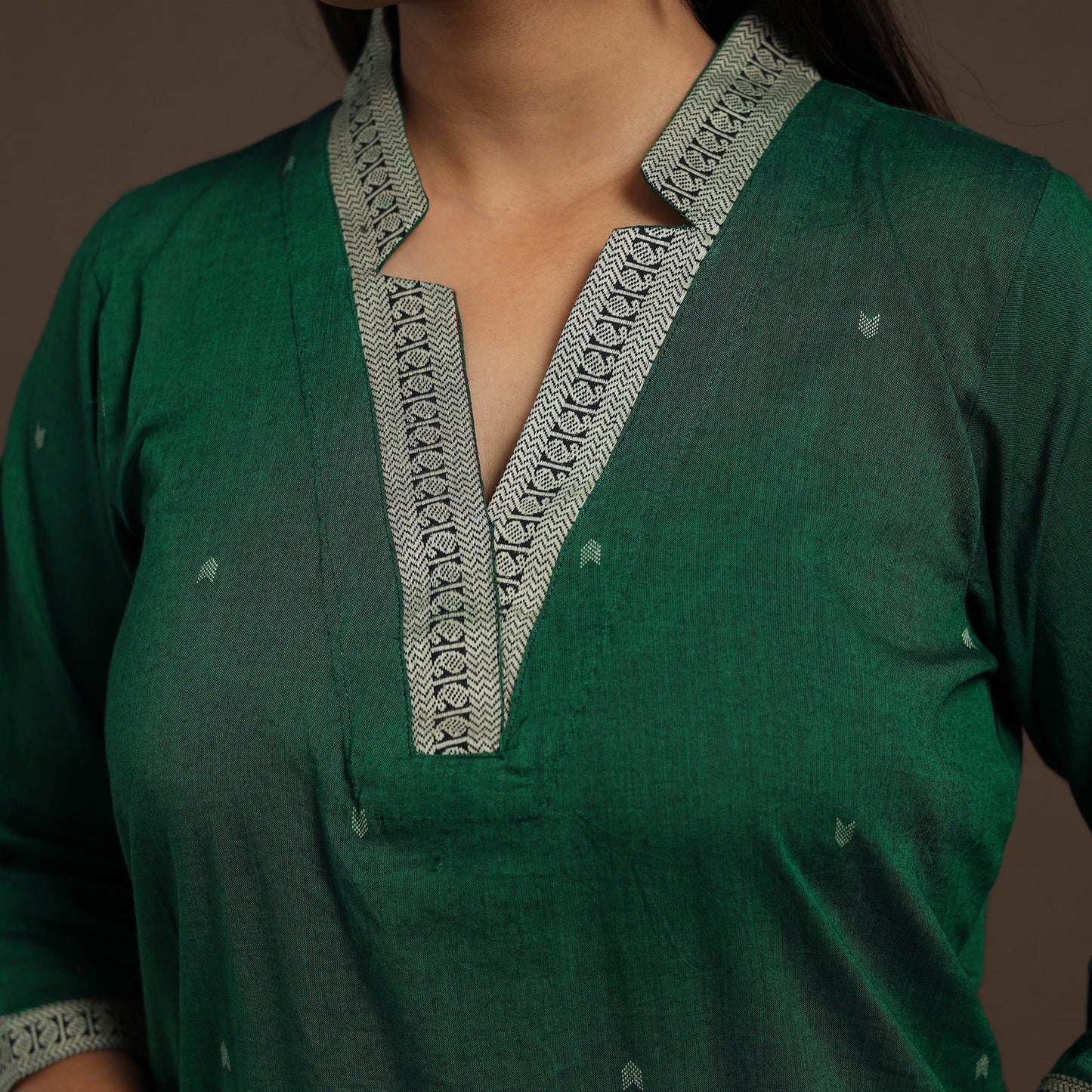 Green Mercerised Cotton Jacquard Kurta Set (Set of 3)