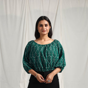 Buy Green Mercerised Cotton Pochampally Ikat Crop Top