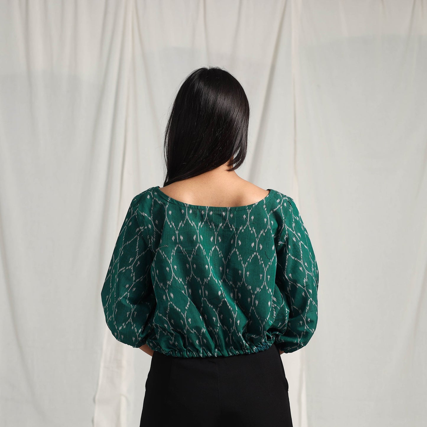 Buy Green Mercerised Cotton Pochampally Ikat Crop Top