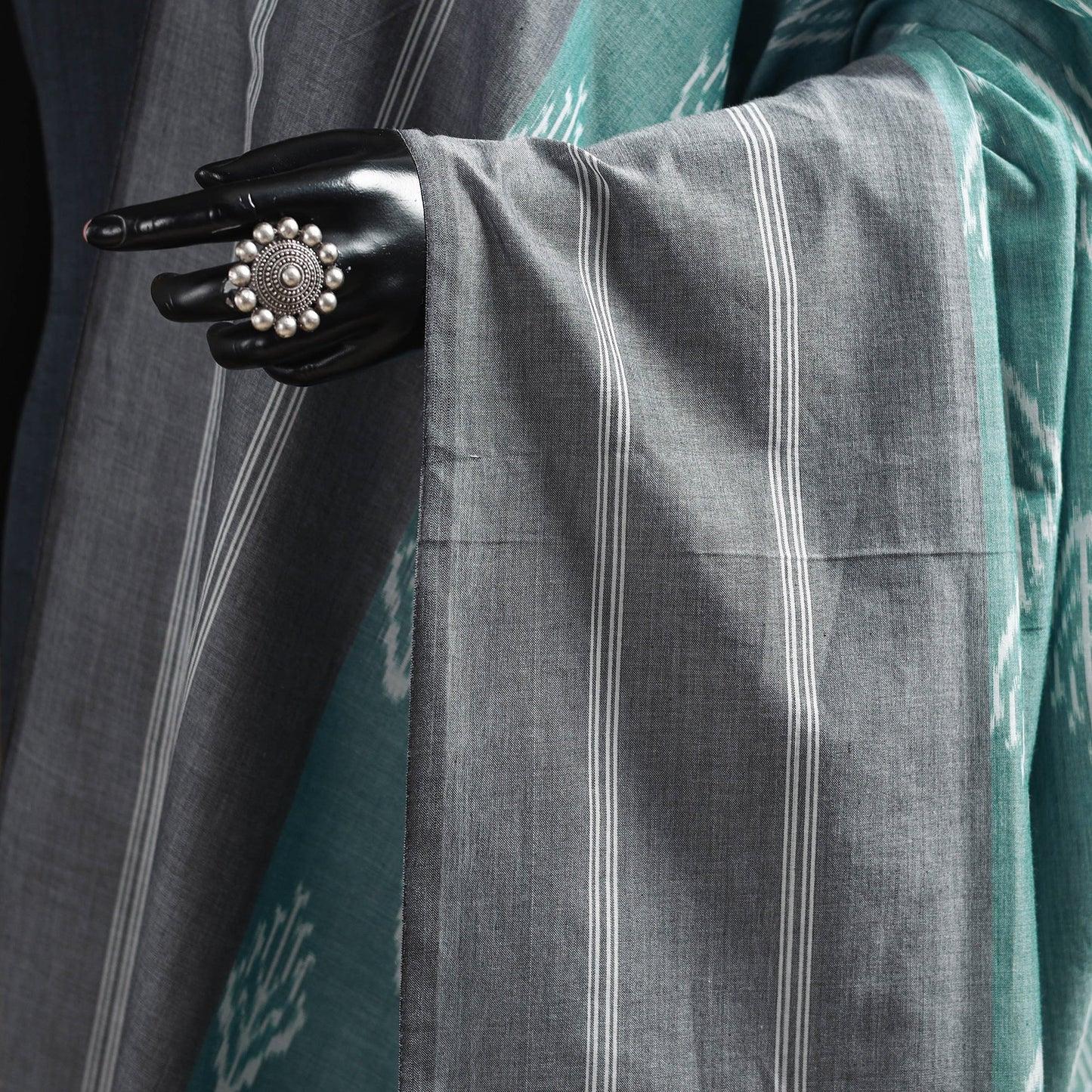 Green - mercerised cotton pochampally ikat dupatta 16