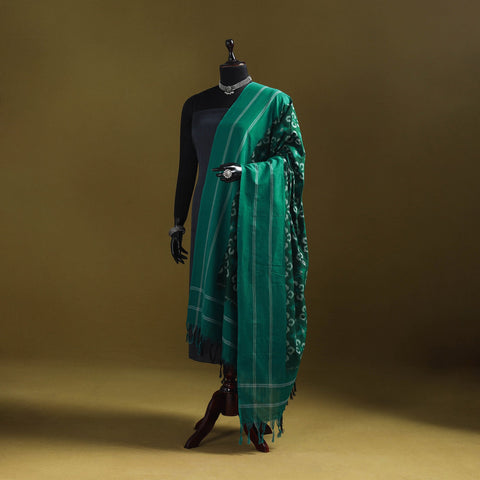 Green - mercerised cotton pochampally ikat dupatta 19