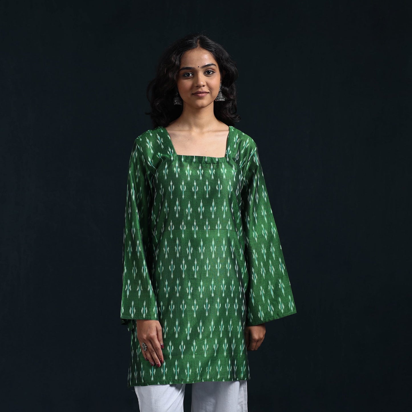 Mercerised cotton short pochampally ikat kurta for women 12