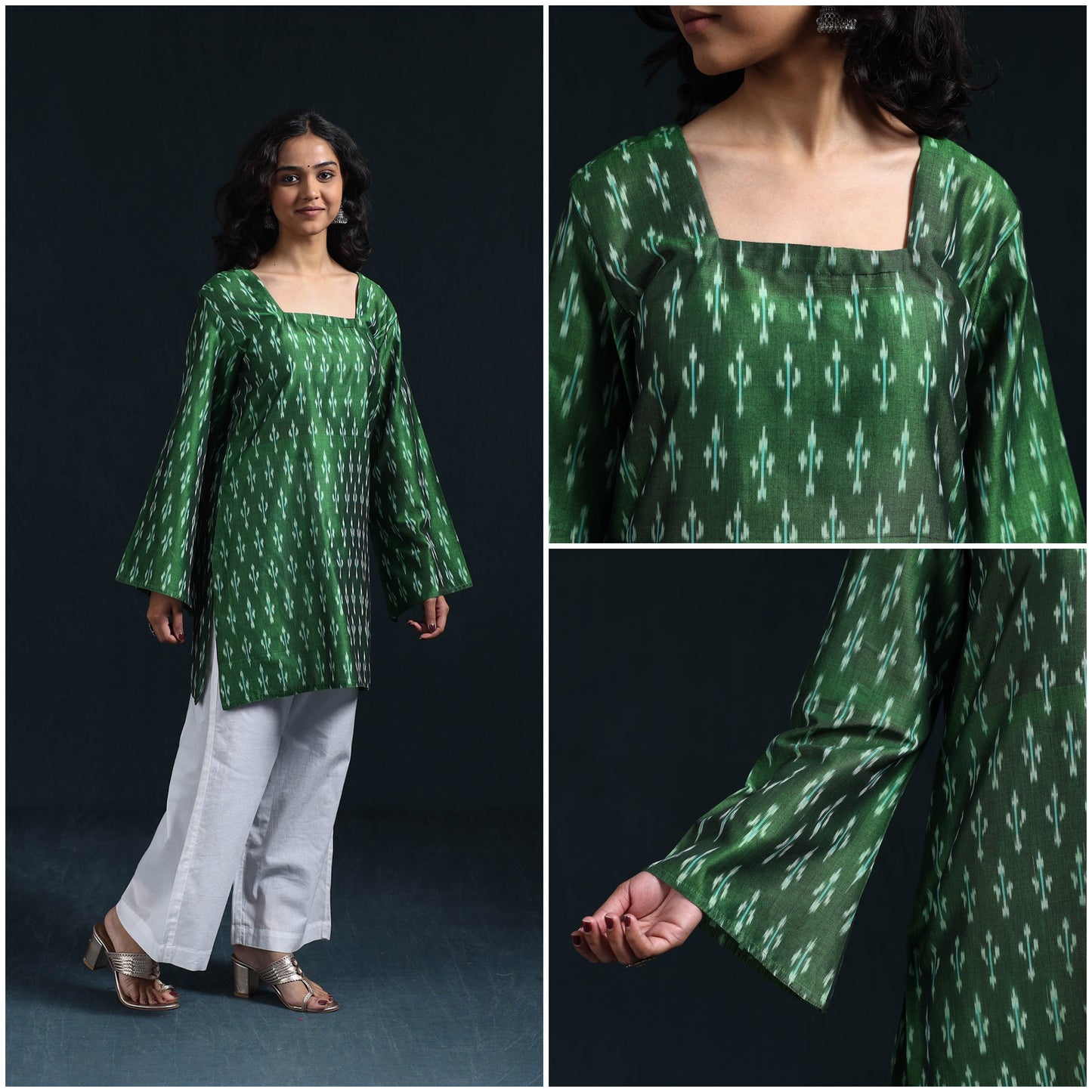 Mercerised cotton short pochampally ikat kurta for women 12