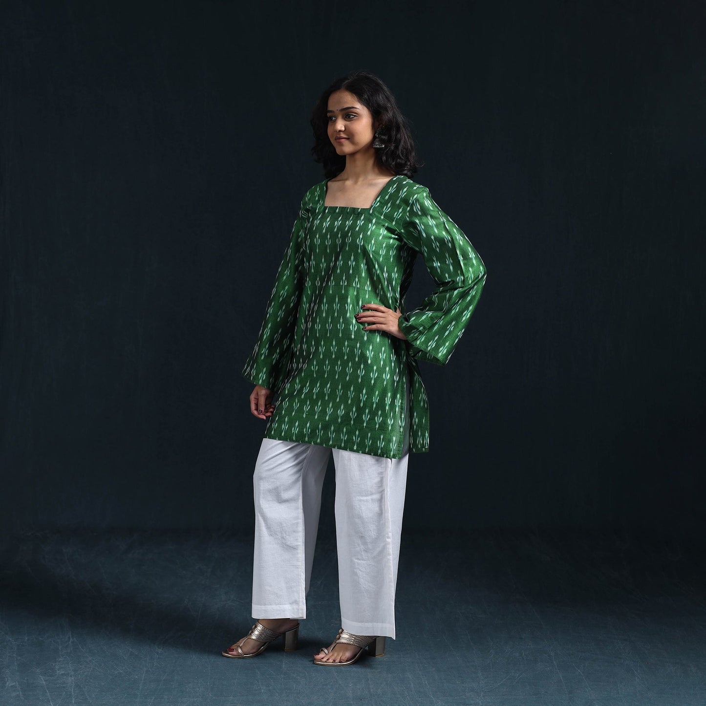 Mercerised cotton short pochampally ikat kurta for women 12