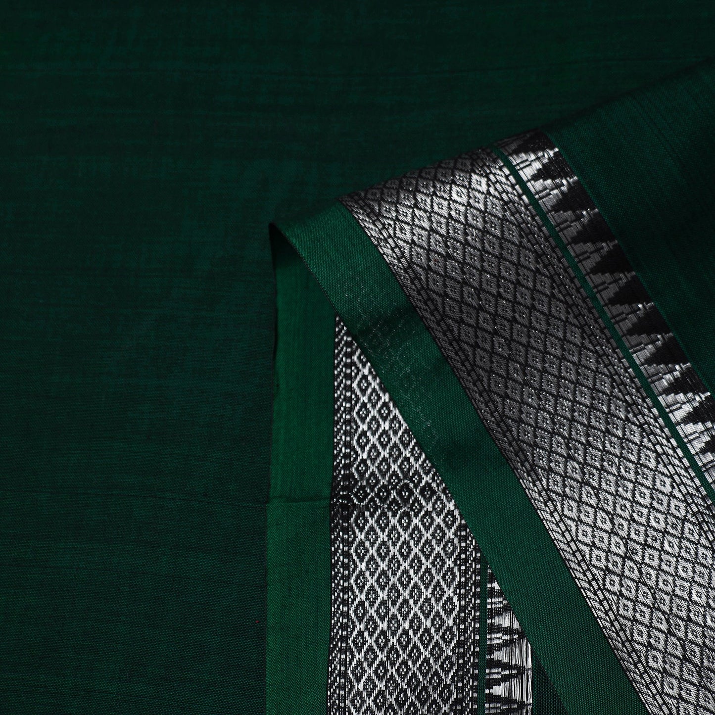  Green Mercerised Cotton Zari Border Dharwad Fabric