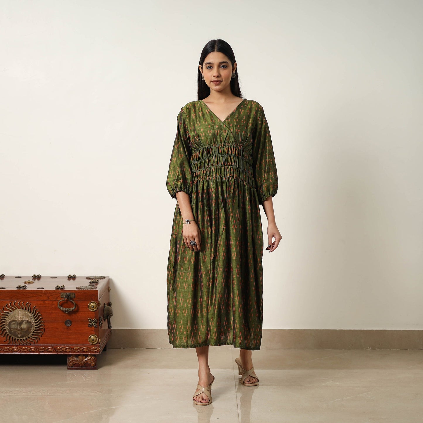 Buy Mercerized Cotton Flared Pochampally Ikat Dress