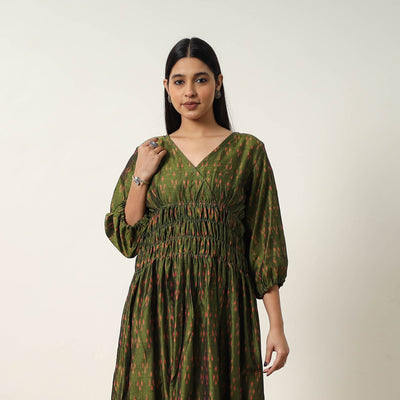 Buy Mercerized Cotton Flared Pochampally Ikat Dress