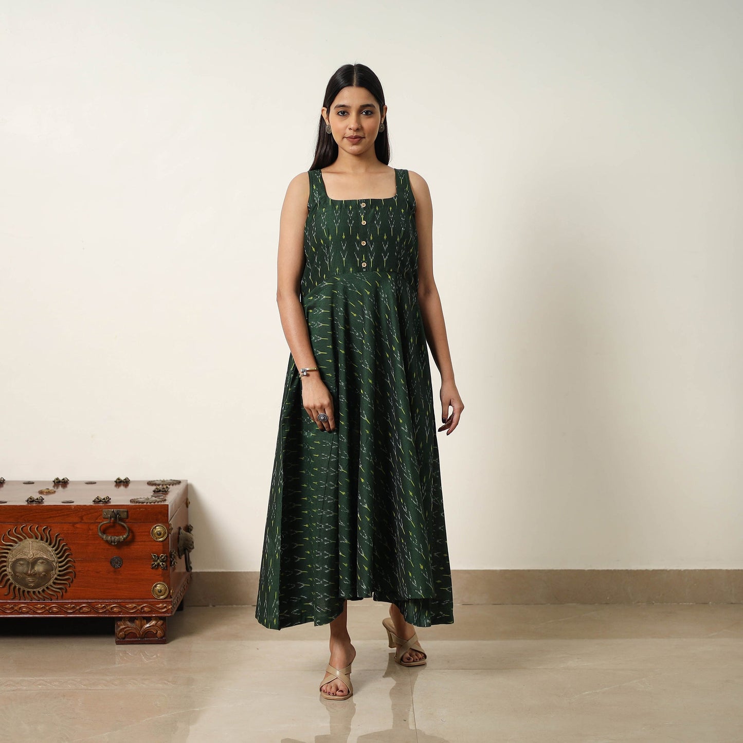 Buy Mercerized Cotton Flared Pochampally Ikat Dress