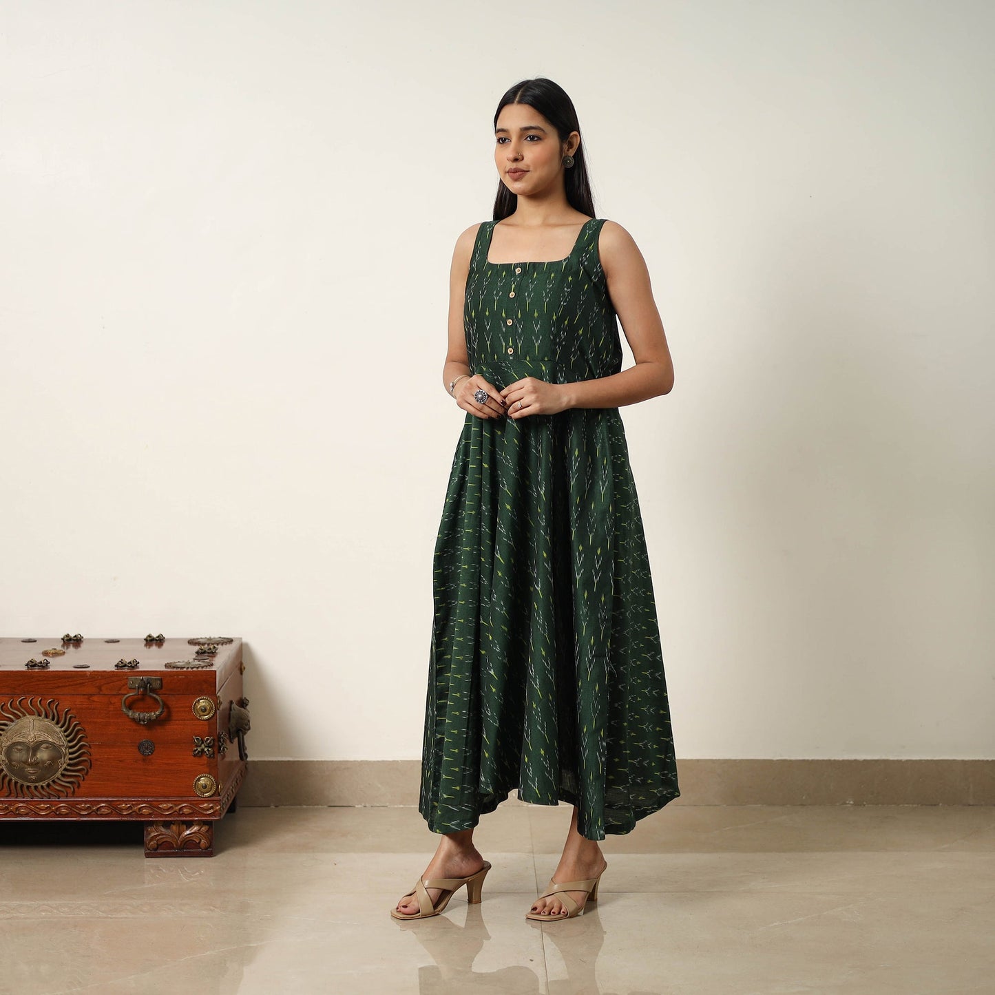 Buy Mercerized Cotton Flared Pochampally Ikat Dress