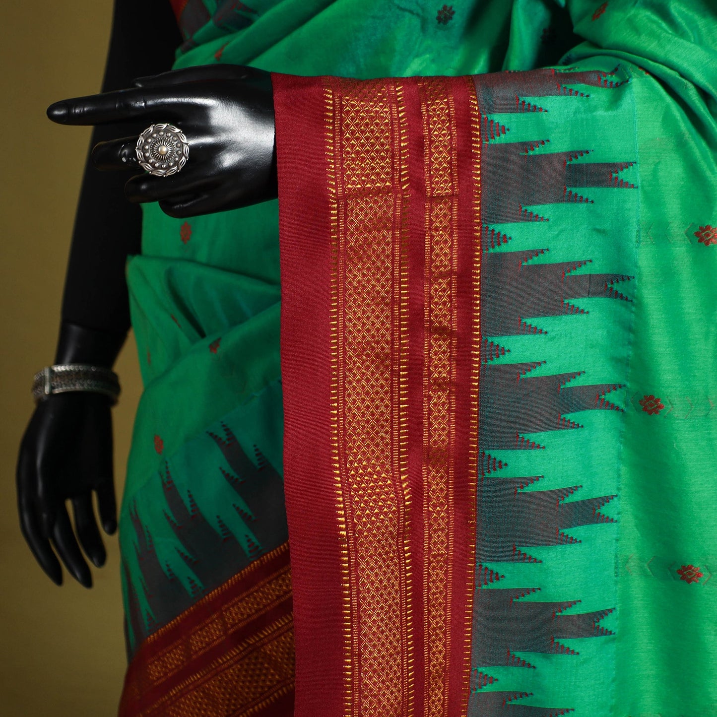 Green - mercerized cotton thread buti ilkal saree