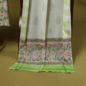 Green - merino wool sanganeri 3pc unstitched dress material
