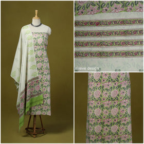 Green - merino wool sanganeri 3pc unstitched dress material