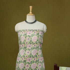 Green - merino wool sanganeri 3pc unstitched dress material