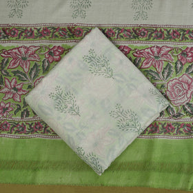 Green - merino wool sanganeri 3pc unstitched dress material