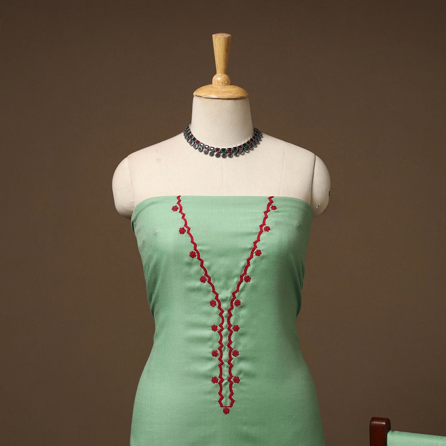 Merino wool hand embroidery 3pc unstitched dress material