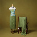Merino wool plain 3pc unstitched dress material with patch
