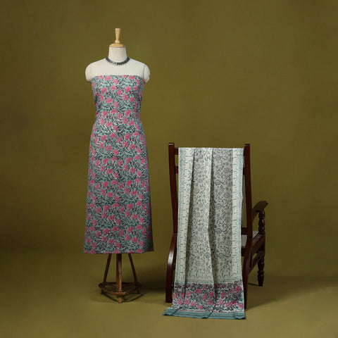 Green - merino wool sanganeri 3pc unstitched dress material