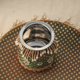 Green mirror beads karwa chauth thali set 02 - handcrafted