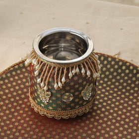 Green mirror beads karwa chauth thali set 02 - handcrafted