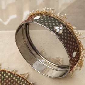 Green mirror beads karwa chauth thali set 02 - handcrafted